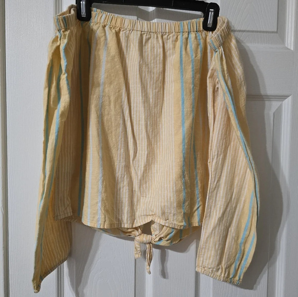 Roxy Crossing Stripes Off The Shoulder Cotton Top, Tie Hem, Lightweight, EUC! - Picture 5 of 12